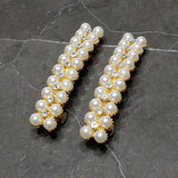 Pearl Hair Clip Barrette Bridal Hair Accessory Rhinestones Gold Color - Set of 2