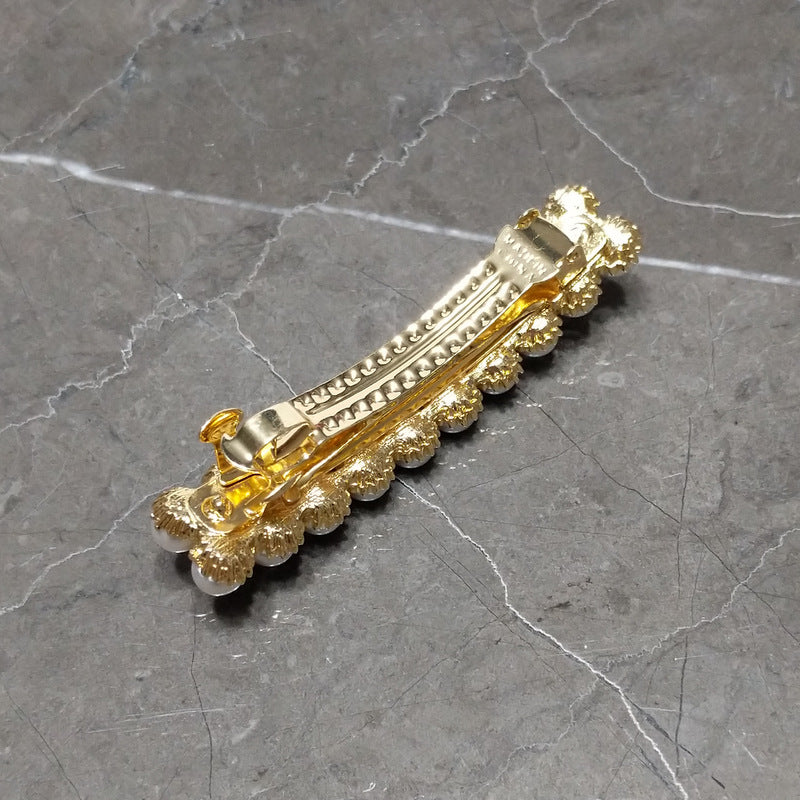 Pearl Hair Clip Barrette Bridal Hair Accessory Rhinestones Gold Color - Set of 2