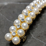 Pearl Hair Clip Barrette Bridal Hair Accessory Rhinestones Gold Color - Set of 2