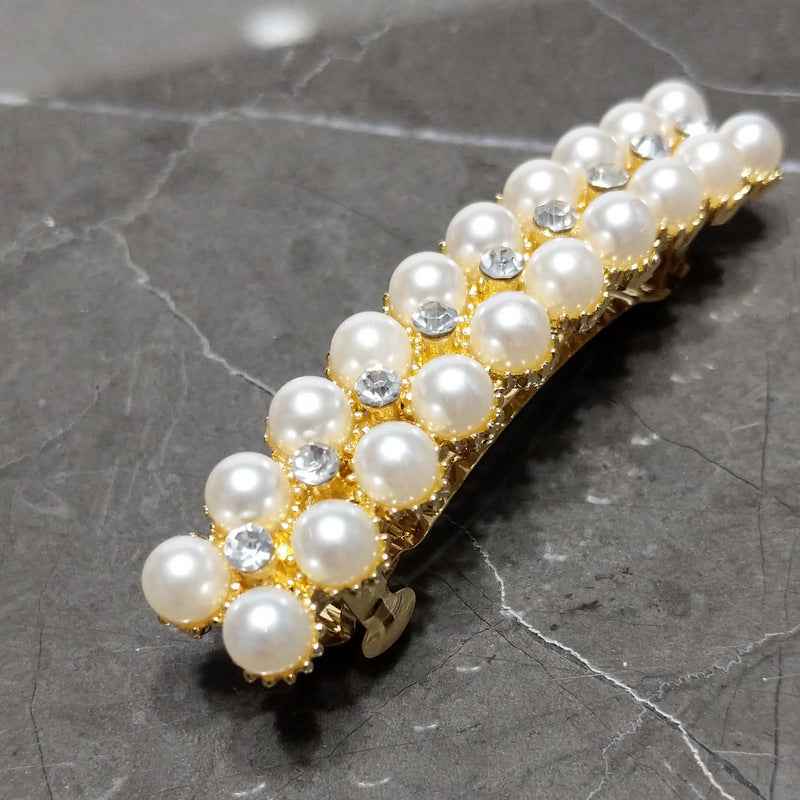 Pearl Hair Clip Barrette Bridal Hair Accessory Rhinestones Gold Color - Set of 2