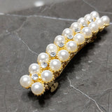 Pearl Hair Clip Barrette Bridal Hair Accessory Rhinestones Gold Color - Set of 2