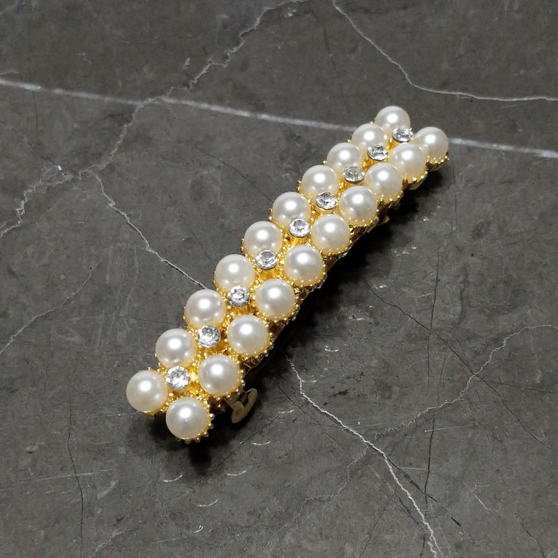 Pearl Hair Clip Barrette Bridal Hair Accessory Rhinestones Gold Color - Set of 2