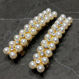 Pearl Hair Clip Barrette Bridal Hair Accessory Rhinestones Gold Color - Set of 2