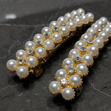 Pearl Hair Clip Barrette Bridal Hair Accessory Rhinestones Gold Color - Set of 2