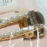 Pearl Hair Clip Slide Hairpin Snap Bridal Rhinestone Gold Barrette Accessory (2)