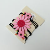 Pink Flower Hair Ties Elastic Ponytail Holder Bands 3 PCS Set