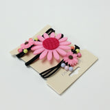 Pink Flower Hair Ties Elastic Ponytail Holder Bands 3 PCS Set