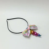 Rainbow Unicorn Horn Headband w/ Multi Colored Heart Star Hair Bow Girl