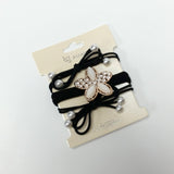 Rose Gold Color Pearl Rhinestone Flower Hair Ties Elastic Ponytail Holder 3 PCS