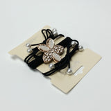 Rose Gold Color Pearl Rhinestone Flower Hair Ties Elastic Ponytail Holder 3 PCS
