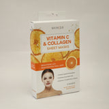 Skin 2.0 Vitamin C & Collagen Sheet Masks Brightens & Rejuvenates Dull Skin 5Pcs