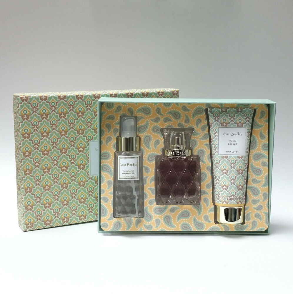 Vera Bradley Vanilla Sea Salt Gift Set EDT 1.7oz Body Lotion 4oz Body Mist 2.5