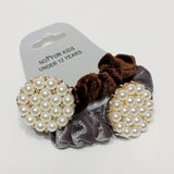 Women Velvet Hair Scrunchie Ties Pearl Accessory Hair Tie Brown and Gray 2Pcs