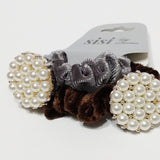 Women Velvet Hair Scrunchie Ties Pearl Accessory Hair Tie Brown and Gray 2Pcs