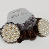 Women Velvet Hair Scrunchie Ties Pearl Accessory Hair Tie Brown and Gray 2Pcs