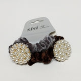 Women Velvet Hair Scrunchie Ties Pearl Accessory Hair Tie Brown and Gray 2Pcs