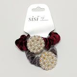 Women Velvet Hair Scrunchie Ties Pearl Accessory Hair Tie Burgundy and Gray 2Pcs