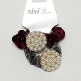 Women Velvet Hair Scrunchie Ties Pearl Accessory Hair Tie Burgundy and Gray 2Pcs