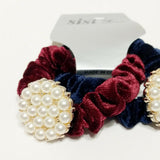 Women Velvet Hair Scrunchie Ties Pearl Accessory Hair Tie Burgundy and Navy 2Pcs