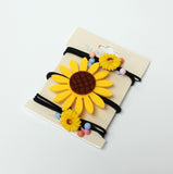 Yellow Flower Hair Ties Elastic Ponytail Holder Bands 3 PCS Set