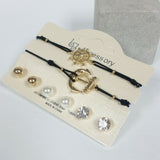 Zirconia Pearls Gold Tone Fashion Jewelry Anchor Wheel Bracelet & Earrings Set