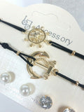 Zirconia Pearls Gold Tone Fashion Jewelry Anchor Wheel Bracelet & Earrings Set
