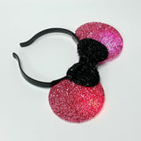 Multicolor Light Up Flashing Mouse Ears Headband Pink Ears & Black Bow