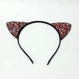 Red & Silver Rhinestone Cat Ear Headband Women & Girls Hair Accessories
