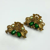 Butterfly Hair Claw Clip Gold Metal with Green Rhinestones Set 2 Pieces