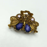 Butterfly Hair Claw Clip Gold Metal with Purple Rhinestones