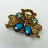 Butterfly Hair Claw Clip Gold Metal with Aqua Rhinestones