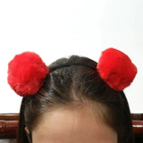 Red Furry Fur Pom Pom Headband for Children Girls Teens Women Hair Accessory