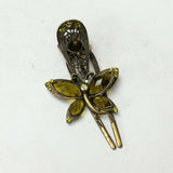 Olive Green Metal Butterfly Hair Clip with Rhinestones *Missing One Rhinestone*