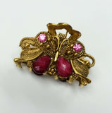 Butterfly Hair Claw Clip Gold Metal with Pink Rhinestones