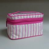 Modella Train case Cosmetics Bag Organizer Pink yellow brown stripes